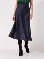 Crew Clothing Company Blue Rowen Satin Midi Slip Skirt - Image 6 of 9