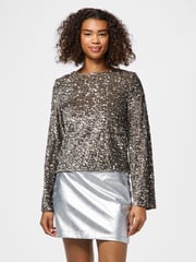 PIECES Grey Long Sleeve Sequin Bow Back Blouse - Image 3 of 5