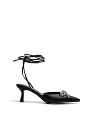 PIECES Black Tie Up Bow Pointed Court Heeled Sandals - Image 1 of 2