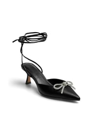 PIECES Black Tie Up Bow Pointed Court Heeled Sandals - Image 2 of 2