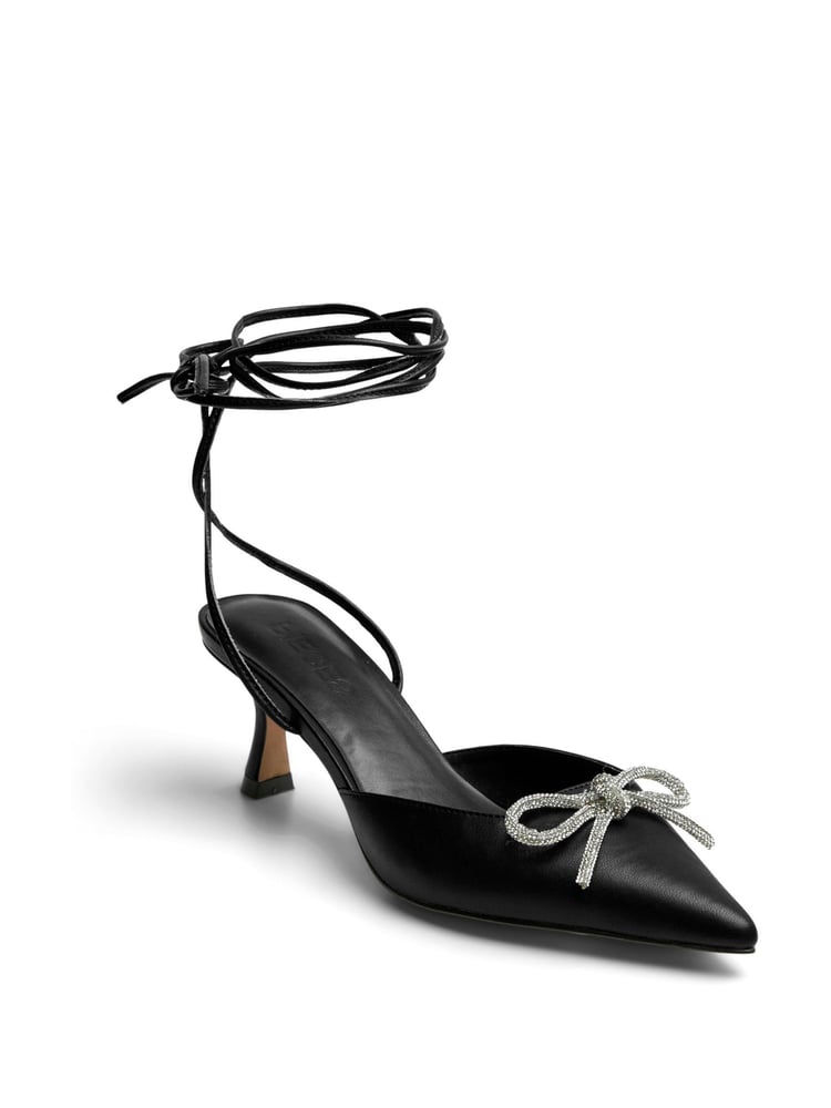 PIECES Black Tie Up Bow Pointed Court Heeled Sandals - Image 2 of 2