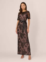 Adrianna Papell Studio Sequin Lace Mermaid Black Dress - Image 1 of 7