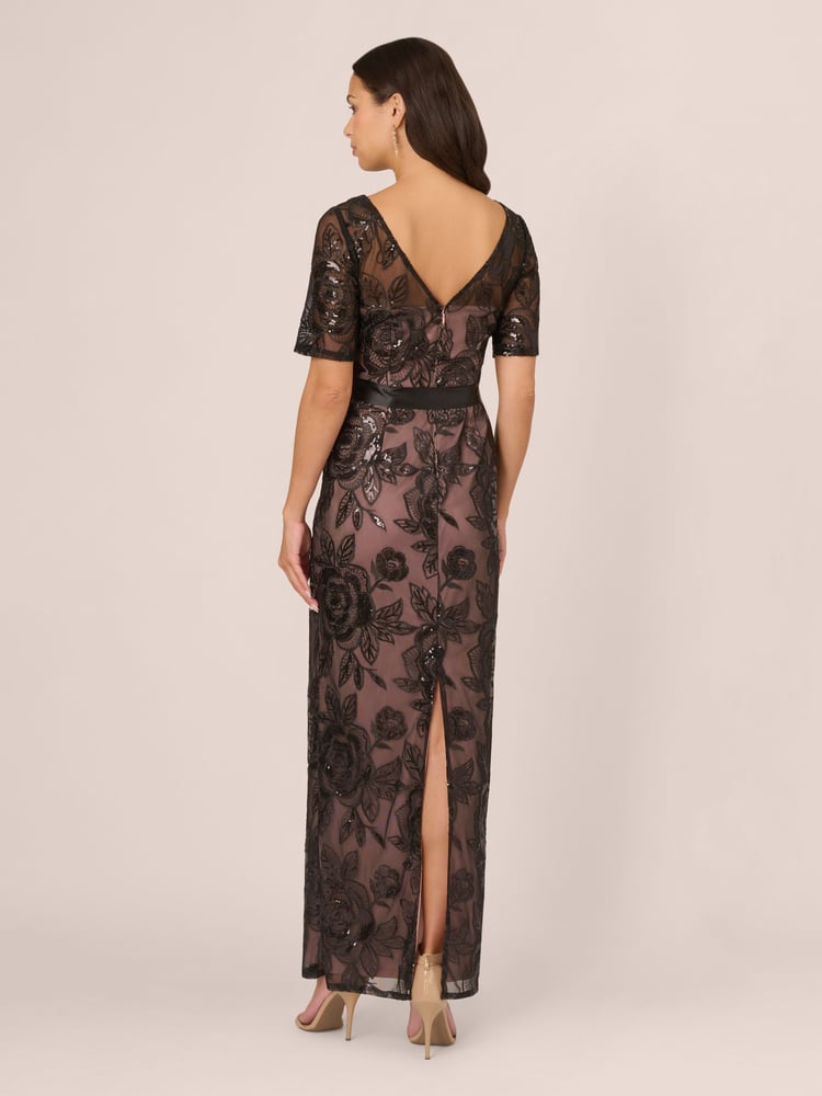Adrianna Papell Studio Sequin Lace Mermaid Black Dress - Image 2 of 7