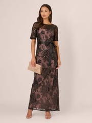 Adrianna Papell Studio Sequin Lace Mermaid Black Dress - Image 3 of 7