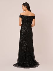 Adrianna Papell Off Shoulder Bead Black Dress - Image 2 of 7