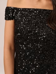 Adrianna Papell Off Shoulder Bead Black Dress - Image 3 of 7