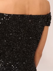 Adrianna Papell Off Shoulder Bead Black Dress - Image 5 of 7