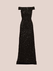 Adrianna Papell Off Shoulder Bead Black Dress - Image 6 of 7