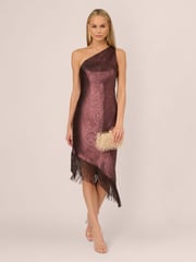 Adrianna Papell Burgundy Red Foil Woven Cocktail Dress - Image 3 of 7