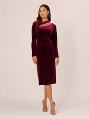 Adrianna Papell Red Velvet Asymmetric Dress - Image 1 of 7