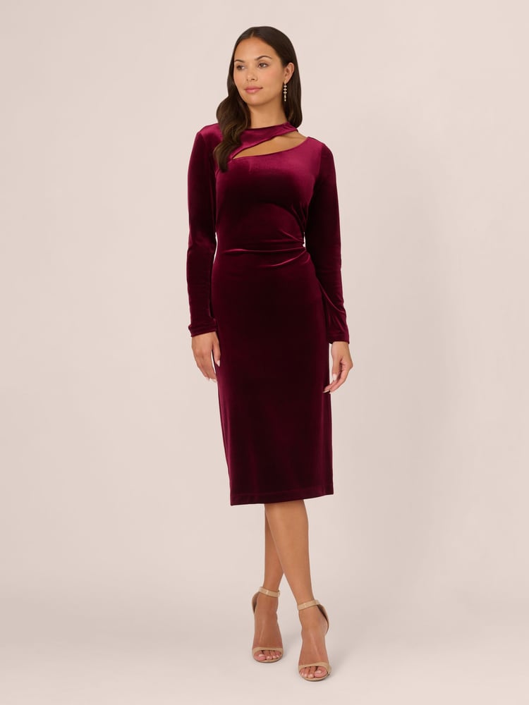 Adrianna Papell Red Velvet Asymmetric Dress - Image 1 of 7