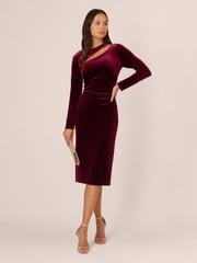 Adrianna Papell Red Velvet Asymmetric Dress - Image 3 of 7