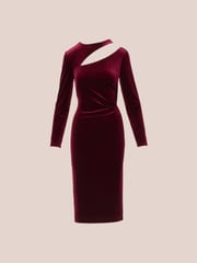 Adrianna Papell Red Velvet Asymmetric Dress - Image 6 of 7