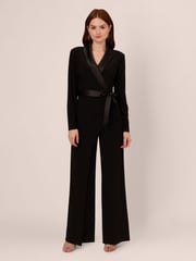 Adrianna Papell Jersey Combo Tuxedo Black Jumpsuit - Image 1 of 7