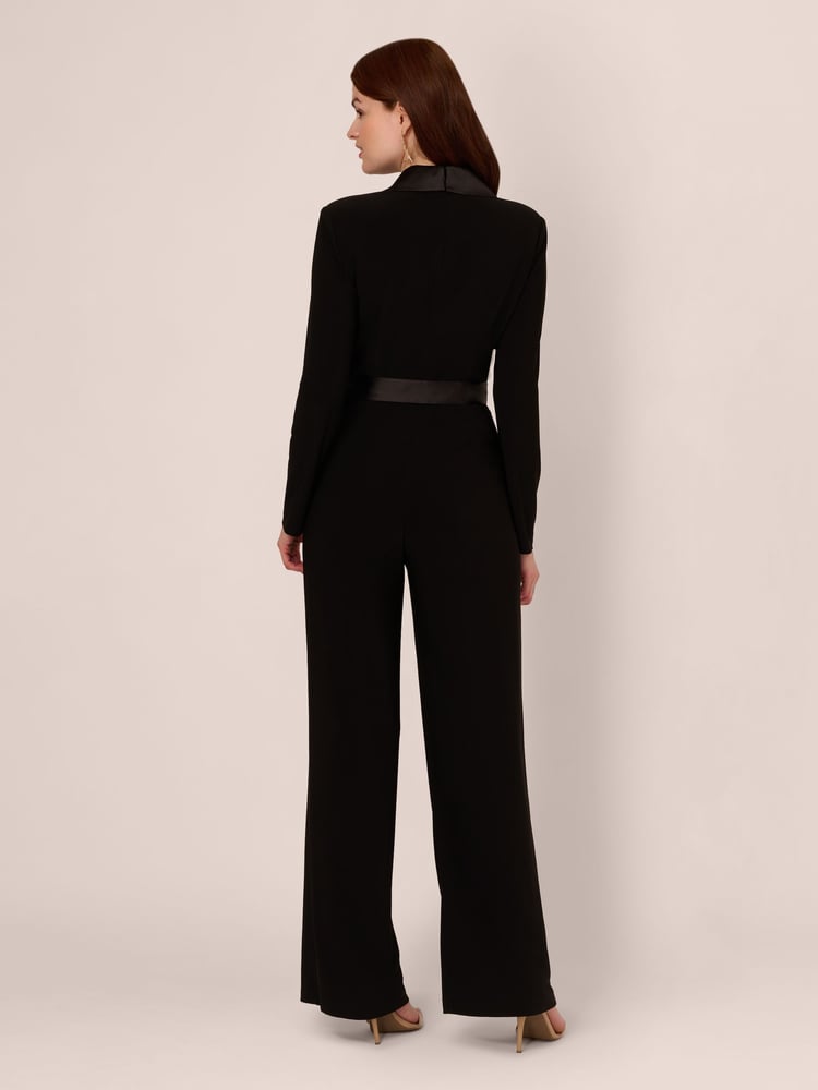Adrianna Papell Jersey Combo Tuxedo Black Jumpsuit - Image 2 of 7
