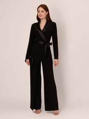 Adrianna Papell Jersey Combo Tuxedo Black Jumpsuit - Image 3 of 7