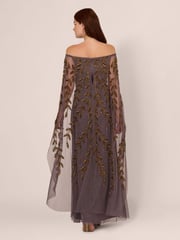 Adrianna Papell Purple Bead Cape Long Dress - Image 2 of 7
