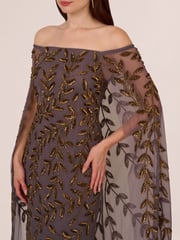 Adrianna Papell Purple Bead Cape Long Dress - Image 4 of 7