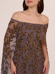 Adrianna Papell Purple Bead Cape Long Dress - Image 5 of 7