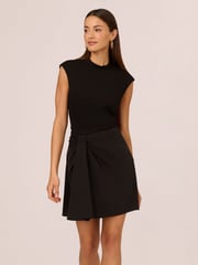 Adrianna Papell Ponte Combo Short Black Dress - Image 1 of 7