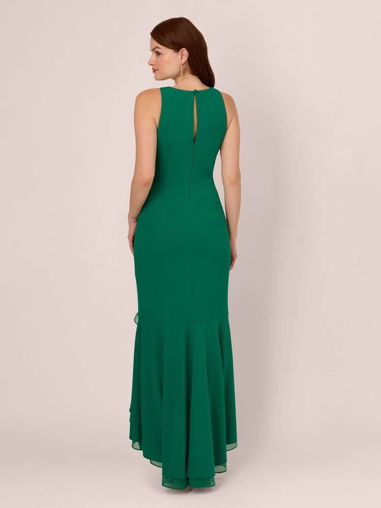 Adrianna Papell Ruffle Crepe Halter Gown - Image 2 of 7