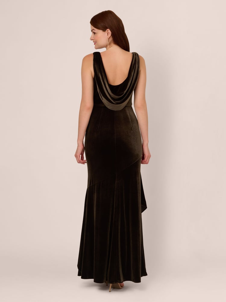 Adrianna Papell Green Velvet Flounce Hem Gown - Image 2 of 7