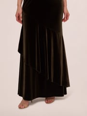 Adrianna Papell Green Velvet Flounce Hem Gown - Image 4 of 7