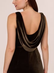 Adrianna Papell Green Velvet Flounce Hem Gown - Image 5 of 7