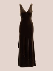 Adrianna Papell Green Velvet Flounce Hem Gown - Image 6 of 7