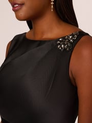 Adrianna Papell Mikado Flounce Shirred Black Gown - Image 4 of 7