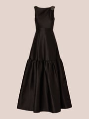 Adrianna Papell Mikado Flounce Shirred Black Gown - Image 6 of 7