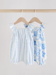 Blue Floral Print 100% Cotton Baby Rompers 2 Pack - Image 1 of 10