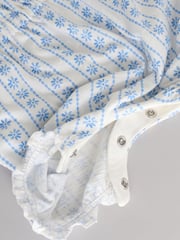 Blue Floral Print 100% Cotton Baby Rompers 2 Pack - Image 10 of 10