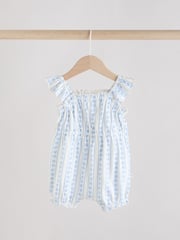Blue Floral Print 100% Cotton Baby Rompers 2 Pack - Image 2 of 10