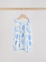 Blue Floral Print 100% Cotton Baby Rompers 2 Pack - Image 3 of 10