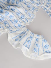Blue Floral Print 100% Cotton Baby Rompers 2 Pack - Image 9 of 10