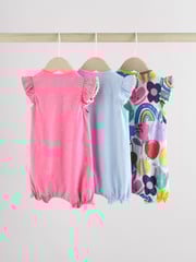 Multi Floral and Stripe Print Baby 100% Cotton Rompers 3 Pack - Image 2 of 12