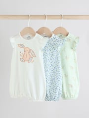 Multi Printed Floral Bunny Rompers 3 Pack - Image 1 of 11
