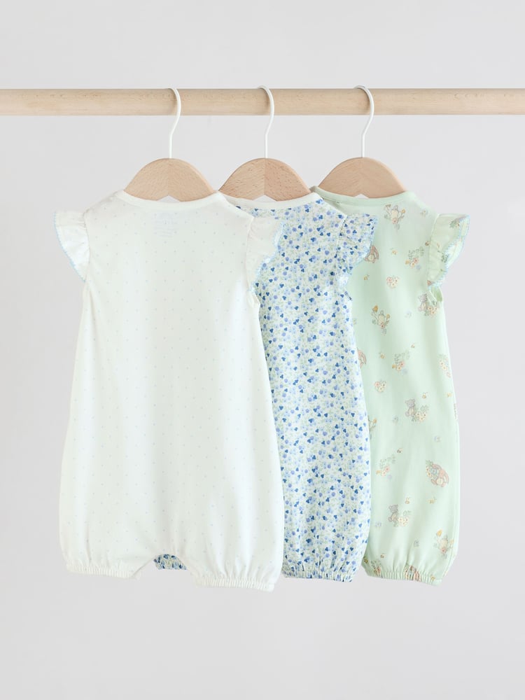Multi Printed Floral Bunny Rompers 3 Pack - Image 2 of 11