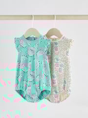 Green/Pink Baby Fruit Printed Frill 100% Cotton Rompers 2 Pack - Image 1 of 10