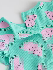 Green/Pink Baby Fruit Printed Frill 100% Cotton Rompers 2 Pack - Image 10 of 10
