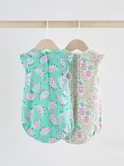 Green/Pink Baby Fruit Printed Frill 100% Cotton Rompers 2 Pack - Image 2 of 10