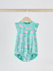 Green/Pink Baby Fruit Printed Frill 100% Cotton Rompers 2 Pack - Image 3 of 10