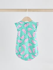 Green/Pink Baby Fruit Printed Frill 100% Cotton Rompers 2 Pack - Image 4 of 10