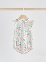 Green/Pink Baby Fruit Printed Frill 100% Cotton Rompers 2 Pack - Image 5 of 10