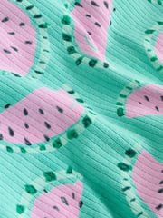 Green/Pink Baby Fruit Printed Frill 100% Cotton Rompers 2 Pack - Image 8 of 10