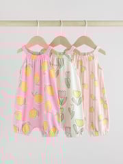 Pink and White Printed Fruit Baby Strappy Rompers 3 Pack - Image 1 of 11