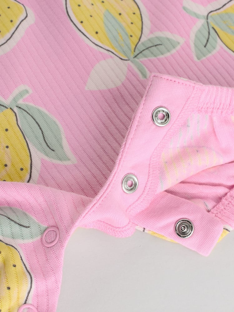 Pink and White Printed Fruit Baby Strappy Rompers 3 Pack - Image 11 of 11