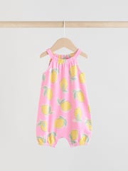 Pink and White Printed Fruit Baby Strappy Rompers 3 Pack - Image 2 of 11