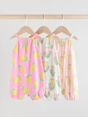 Pink and White Printed Fruit Baby Strappy Rompers 3 Pack - Image 5 of 11